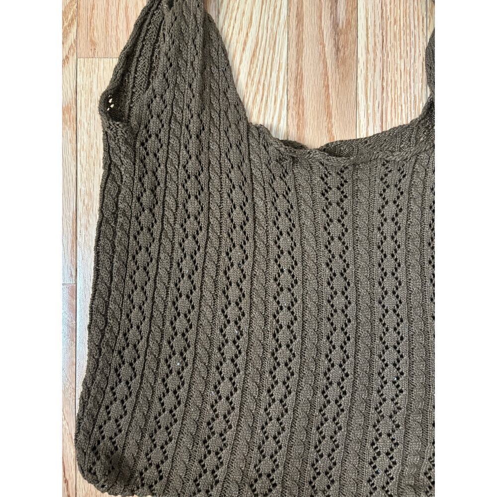 Brown Crochet Knit Shoulder Bag Boho Hobo Tote Slouchy Cottagecore Y2K - Picture 4 of 5